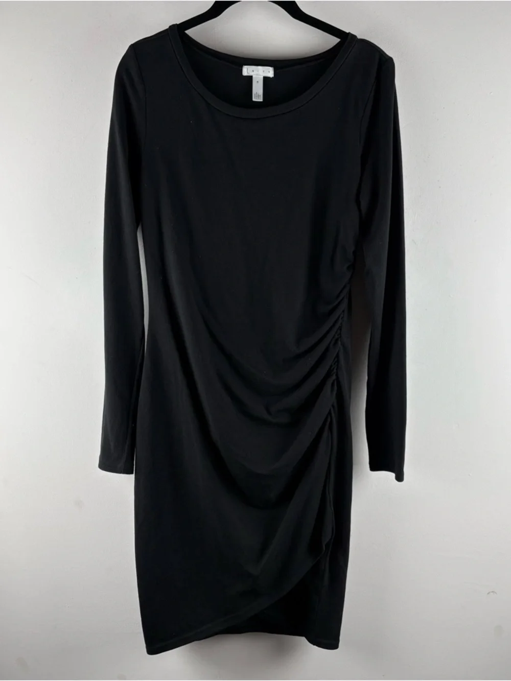 Leith Womens Medium Black Heather Ruched Long Sleeve Bodycon Jersey Knit Dress - Picture 2 of 8